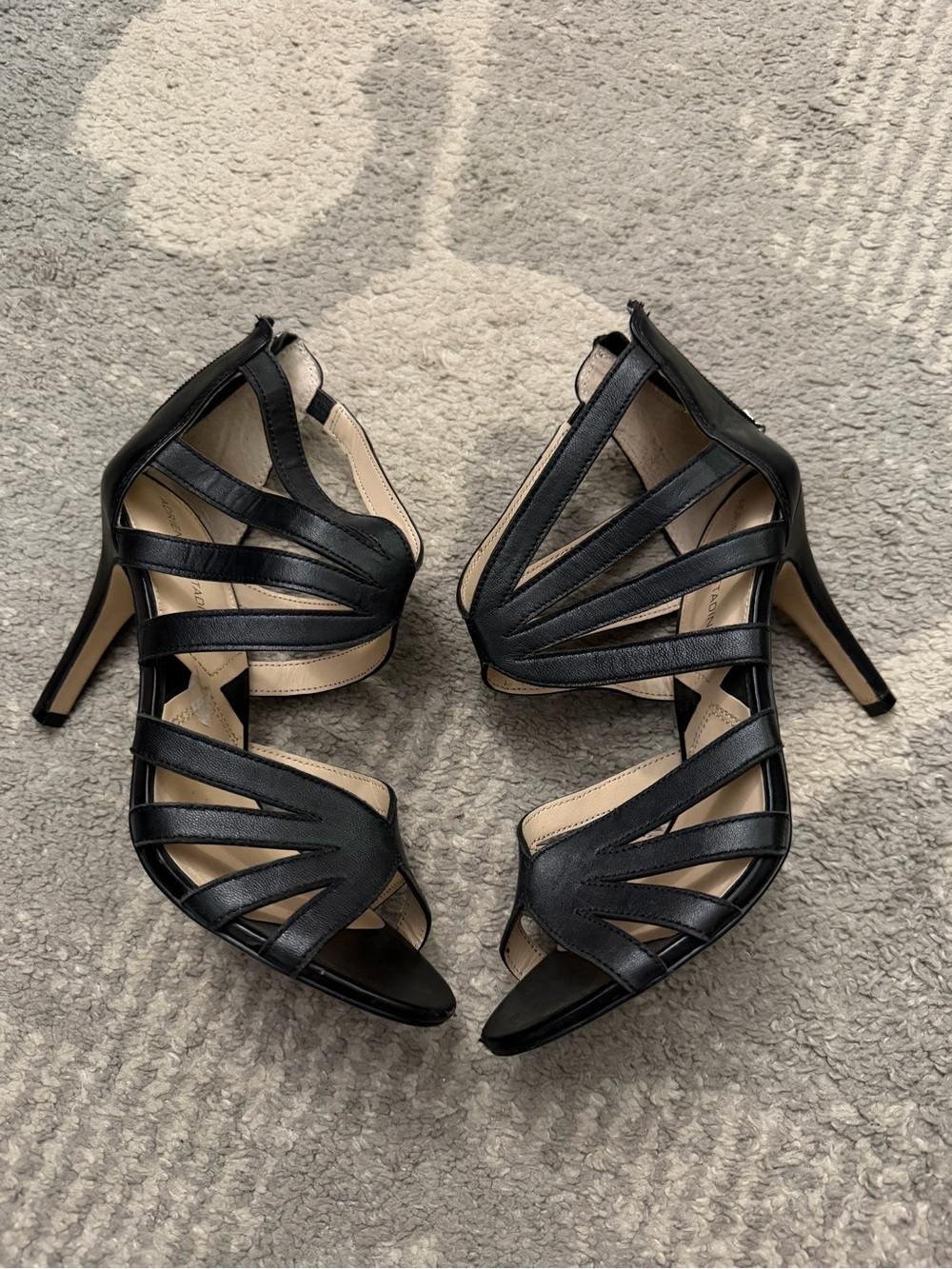 Adrienne Vittadini Black Strappy Cutout High Heels